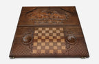 Fighting lions backgammon set folded, locked combat showing