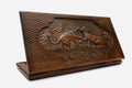 Wooden backgammon set hand carved with two fighting lions