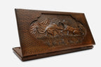 Wooden backgammon set hand carved with two fighting lions