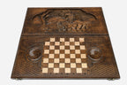 Hunting eagle backgammon set folded, talons-out dive showing