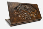Wooden backgammon set hand carved with a hunting eagle in its stoop