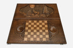 Winter wolf backgammon set folded, carved coat showing