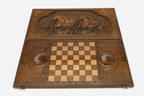 Horses backgammon set folded, carved team in motion