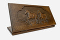 Wooden backgammon set hand carved with a galloping team of horses