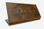 Wooden backgammon set hand carved with a galloping team of horses