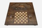 Grand lion backgammon set folded, layered mane showing