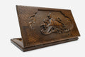 Wooden backgammon set hand carved with a grand lion