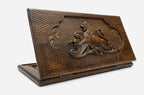 Wooden backgammon set hand carved with a grand lion