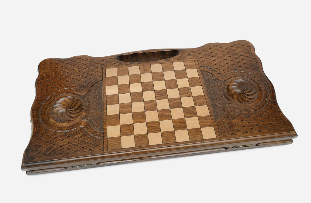 Armenian backgammon set interior with carved points
