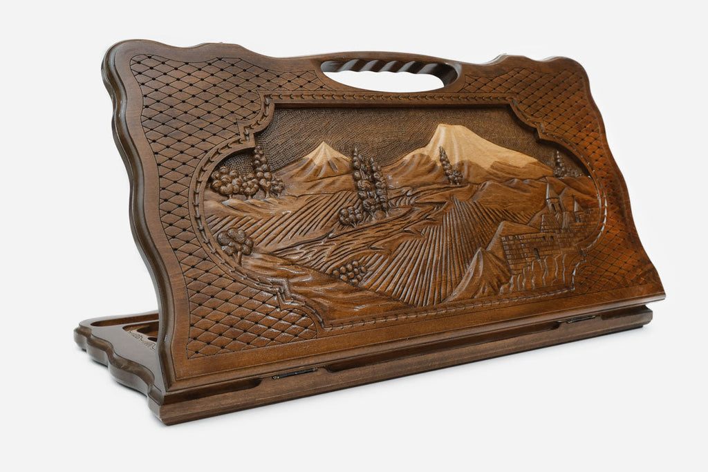 Armenian backgammon set carved with both peaks of Mount Ararat