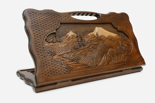 Armenian backgammon set carved with both peaks of Mount Ararat