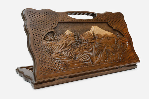Armenian backgammon set carved with both peaks of Mount Ararat