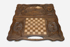 Angled view of the Ararat and Khor Virap carved backgammon board