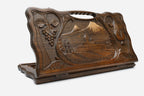 Carved beechwood backgammon board with Mount Ararat and Khor Virap monastery, with a carry handle, propped open