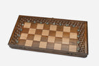Handmade walnut chess set, folded view