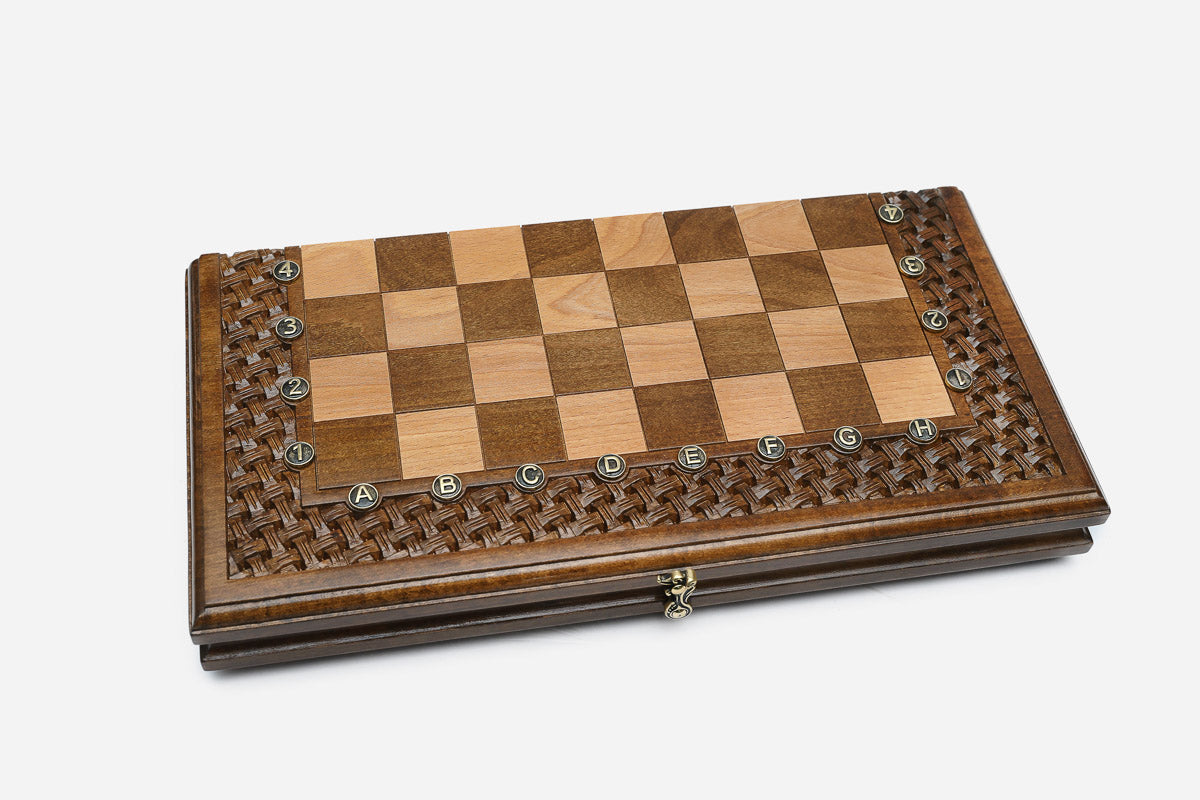 Dark walnut combo board with carved geometry