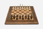 Luxury walnut chess set with hand-cut lattice