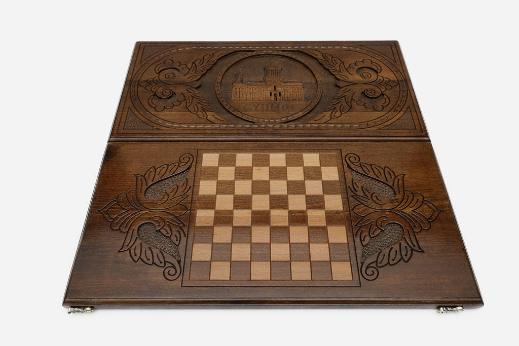 Holy Saviour backgammon set folded, carved dome and drum showing