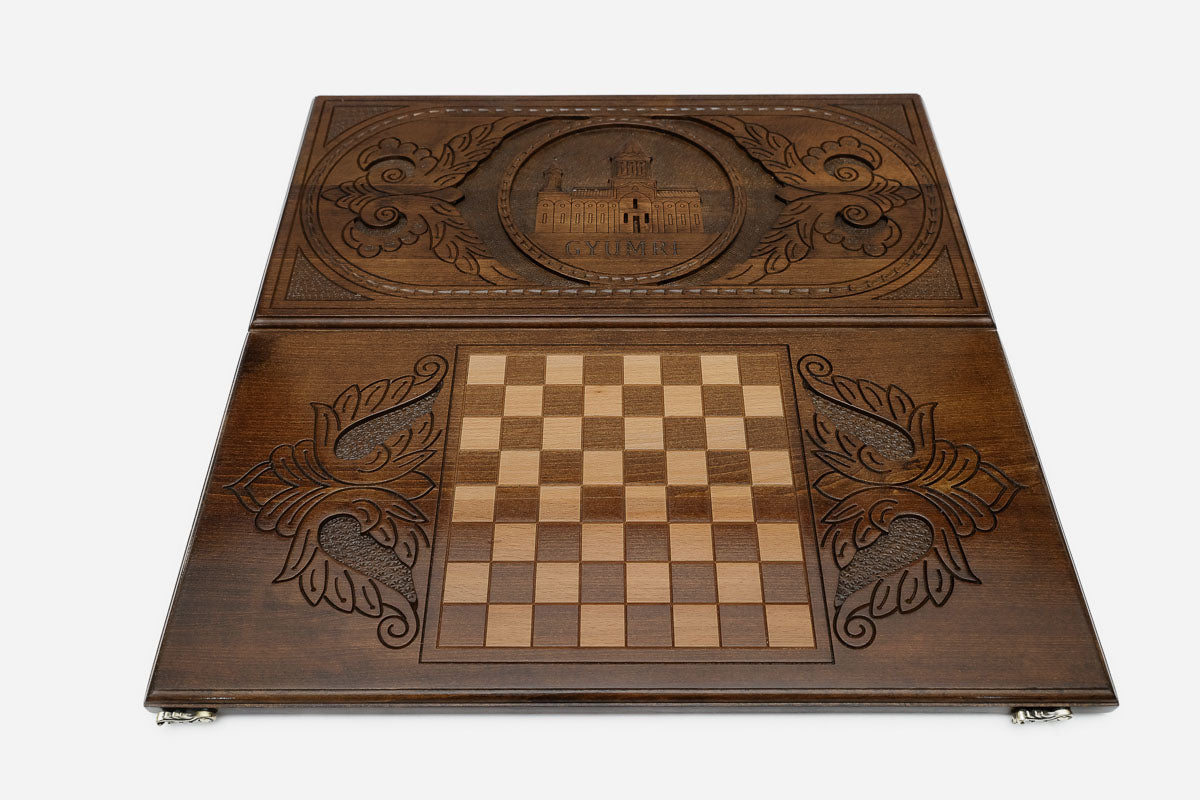 Holy Saviour backgammon set folded, carved dome and drum showing