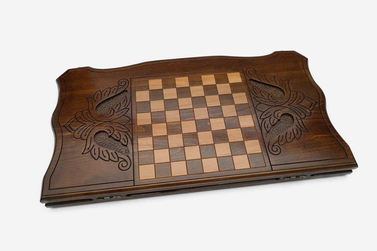Armenian backgammon set interior with carved points