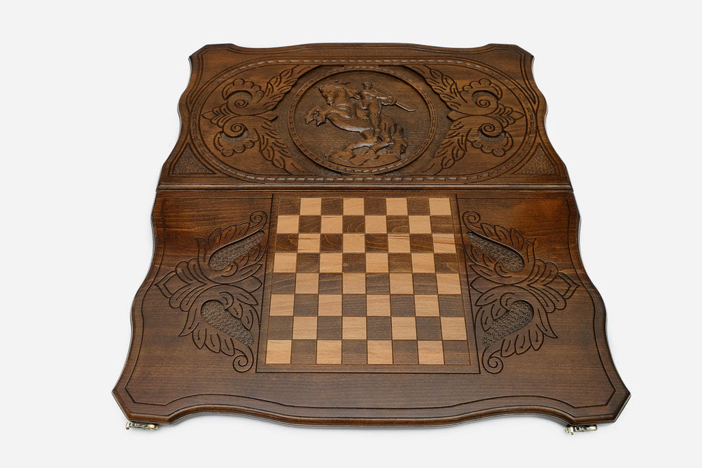 David of Sassoun backgammon set folded, raised sword showing