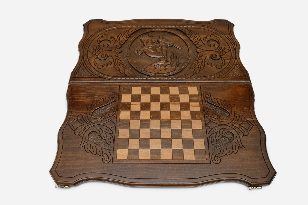David of Sassoun backgammon set folded, raised sword showing