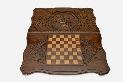 David of Sassoun backgammon set folded, raised sword showing