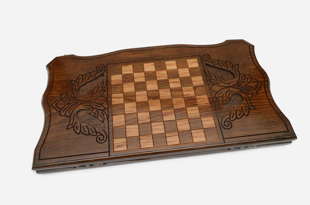 Armenian backgammon set interior with carved points