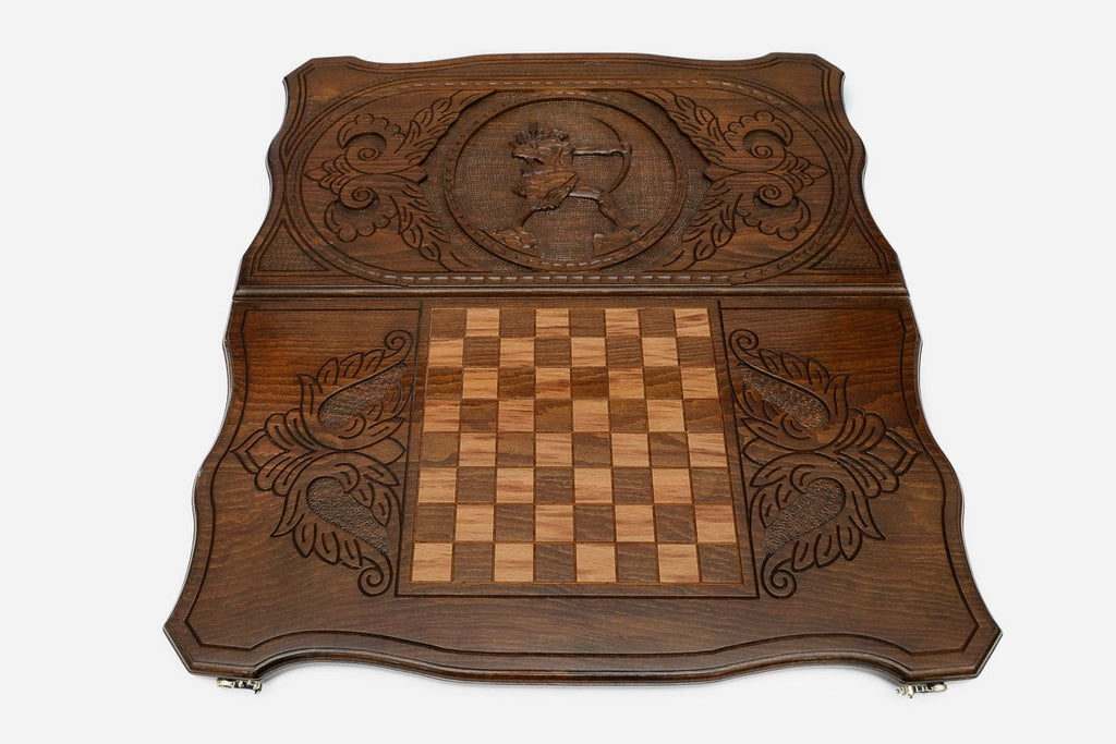 Hayk backgammon set folded, carved archer showing