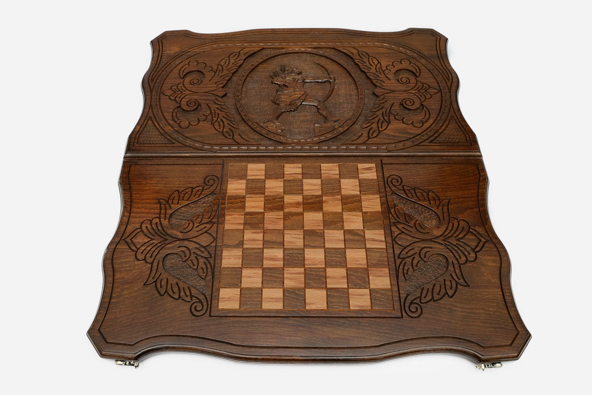 Hayk backgammon set folded, carved archer showing