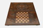 Octagon backgammon set folded, carved tessellation showing
