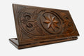 Wooden backgammon set hand carved with interlocking octagons
