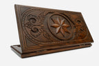 Wooden backgammon set hand carved with interlocking octagons