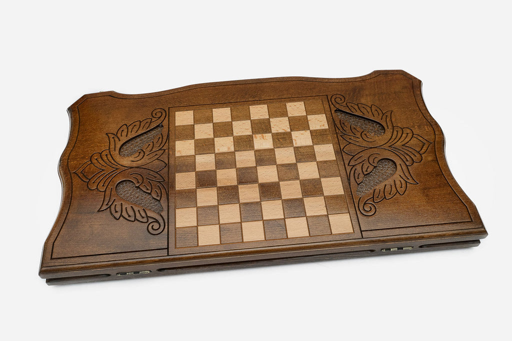 Georgian backgammon set interior with carved points