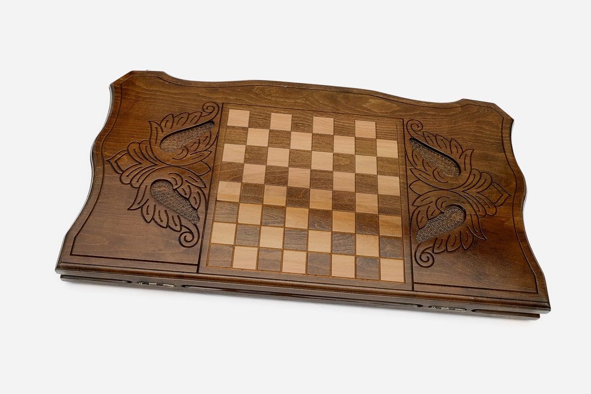 Russian backgammon set interior with carved points