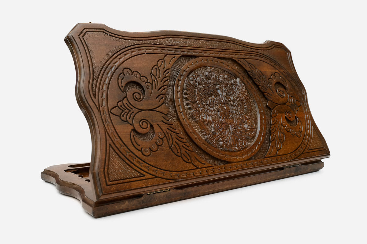 Russian backgammon set carved with the double-headed eagle