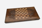 Wooden backgammon set interior with carved points