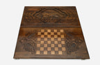 Roaring lion backgammon set folded, open jaws showing