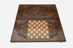 Prowling lion backgammon set folded, raised paw showing