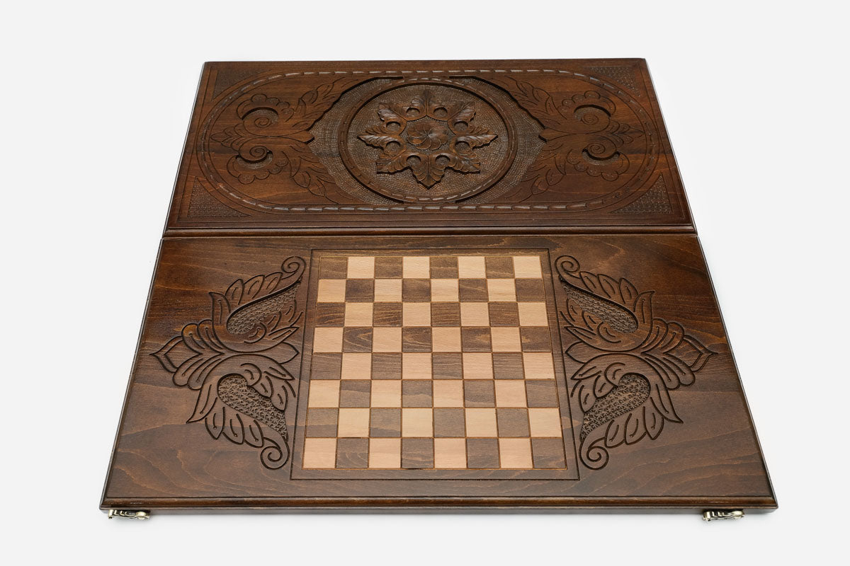 Crystal snowflake backgammon set folded, six-fold symmetry showing
