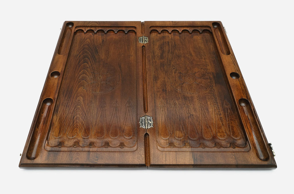 Handmade wooden backgammon set with bronze hinges and clasps - Armenian ornament
