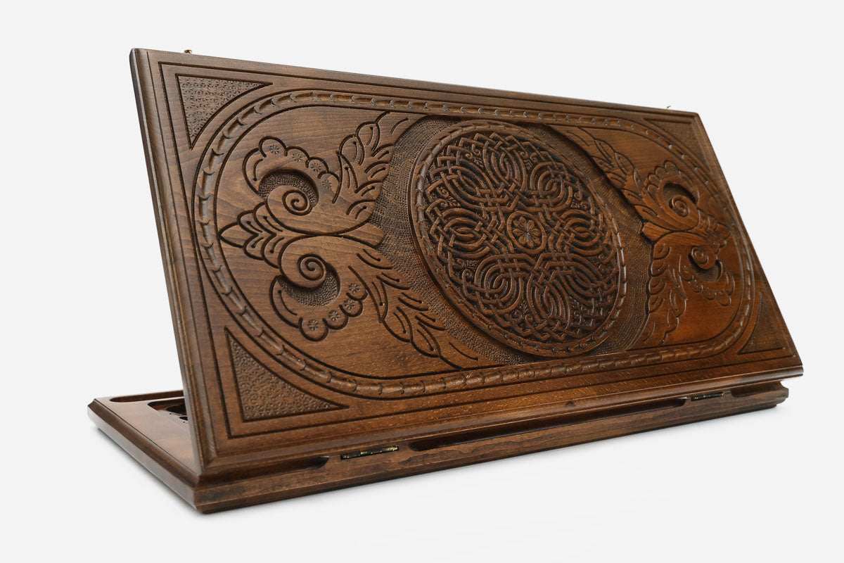 Armenian Backgammon Set with Ornament - hand-carved wooden backgammon board