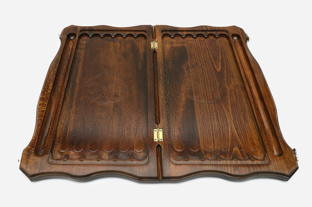 Handmade wooden backgammon set with bronze hinges and clasps - carved lion