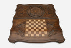 Resting lion with full mane hand-carved in wood - backgammon board lid