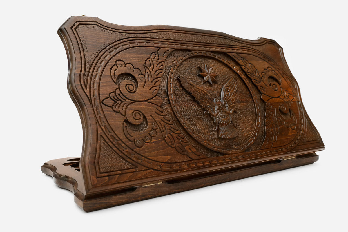 Backgammon Set with Eagle and Octagon - hand-carved wooden backgammon board