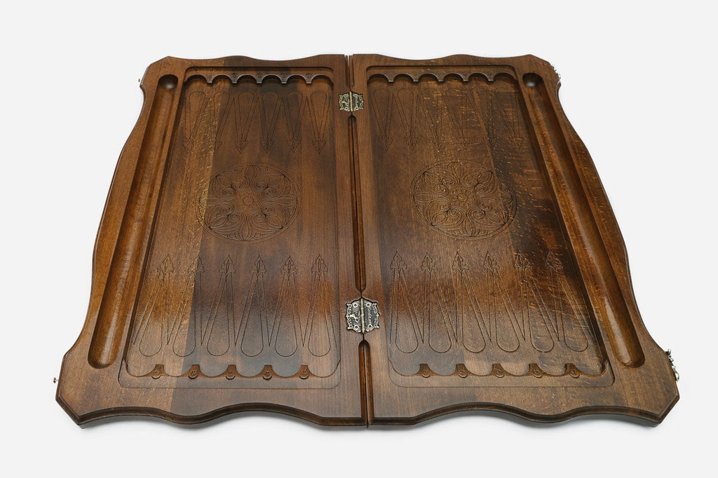 Handmade Armenian backgammon set with bronze hinges and clasps - cross ornament