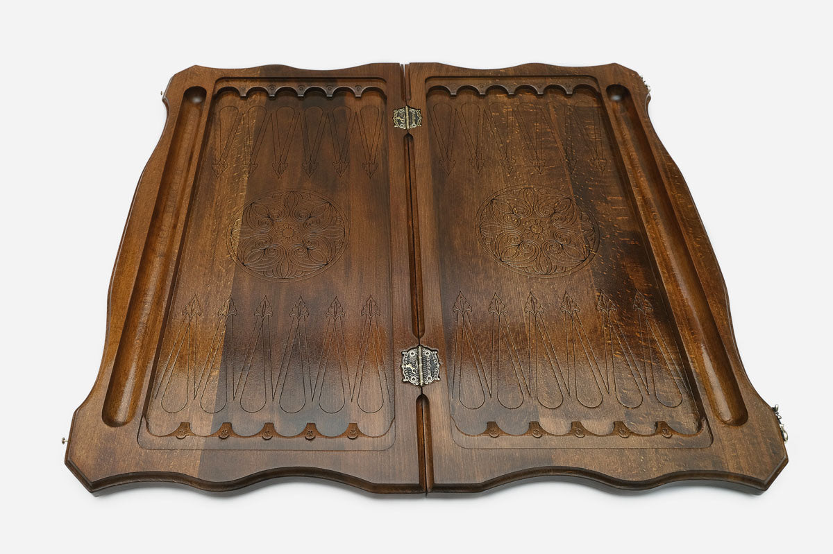 Handmade Armenian backgammon set with bronze hinges and clasps - cross ornament