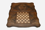 Khachkar-style cross and interlace hand-carved in wood - Armenian backgammon board