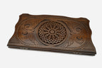 Star ornament backgammon set with 32 beech and walnut checkers, dice and carrying bag