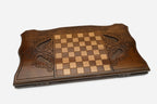 Armenian backgammon set open to the 23.6 inch / 60 cm nardi playing field